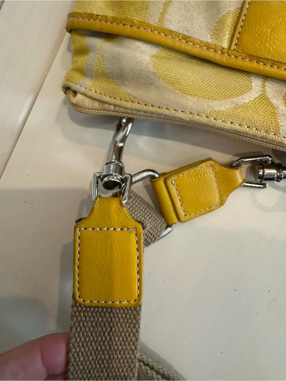 Coach Yellow Signature-Pattern Crossbody Bag with Canvas Strap